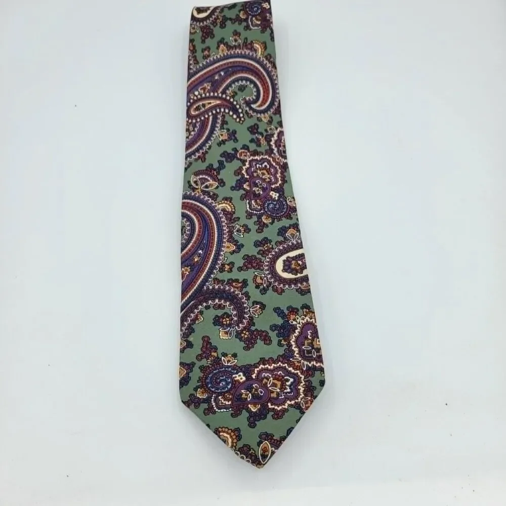 Vintage Lands' End Men's Green Silk Necktie Designer Vintage Size 57.5 x 3.5
